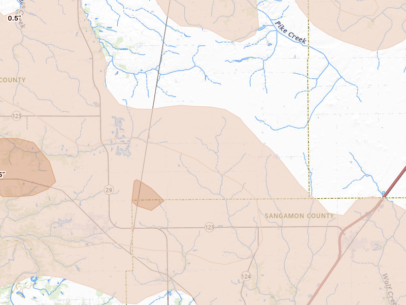 Radar-estimated hail-size map of the storm over Athens, IL on Jun 17, 2026