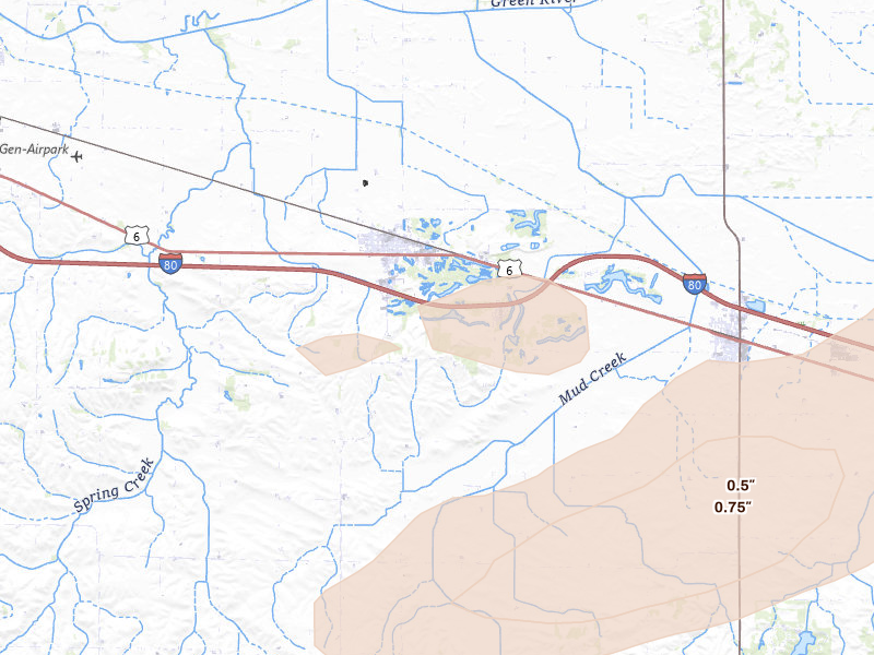 Radar-estimated hail-size map of the storm over Atkinson, IL on Aug 11, 2026