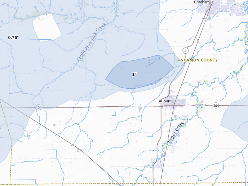 NEXRAD radar-signature map of the hail over Auburn, IL
