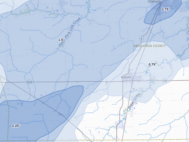 NEXRAD radar-signature map of the hail over Auburn, IL