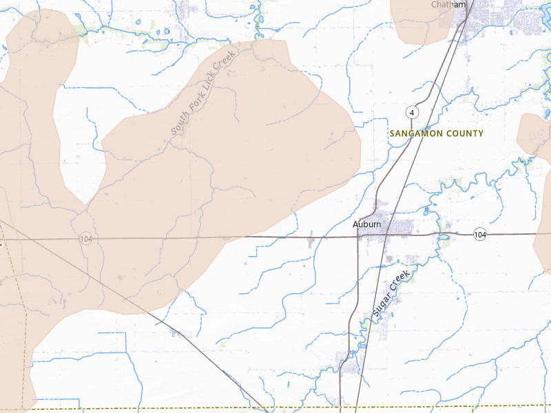 Radar-estimated hail-size map of the storm over Auburn, IL on Jun 11, 2026