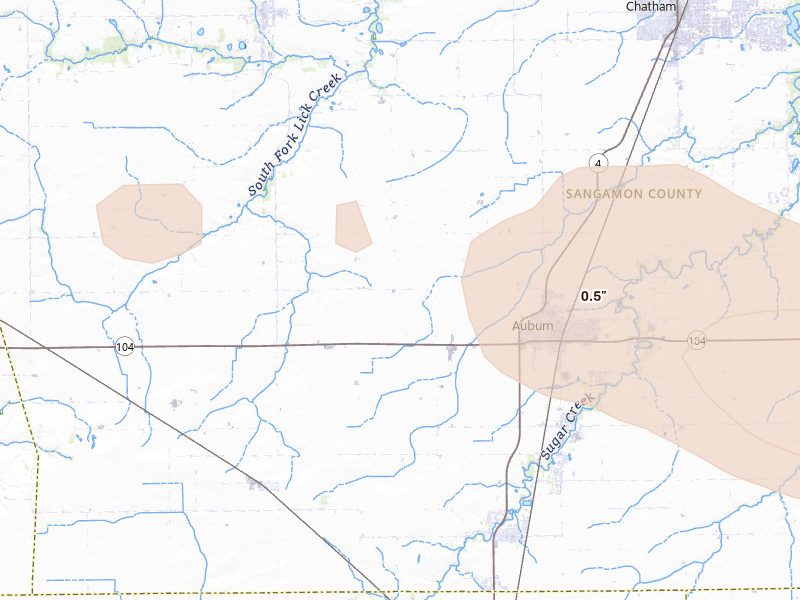 Radar-estimated hail-size map of the storm over Auburn, IL on Jun 17, 2026
