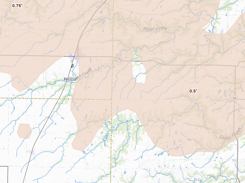 Radar-estimated hail-size map of the storm over Augusta, IL on Jun 11, 2026
