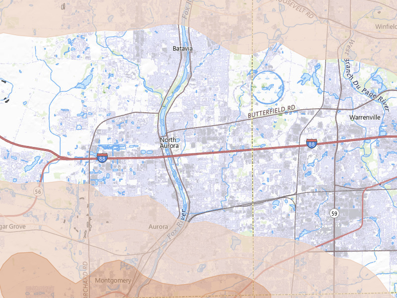 Radar-estimated hail-size map of the storm over Aurora, IL on Mar 30, 2026
