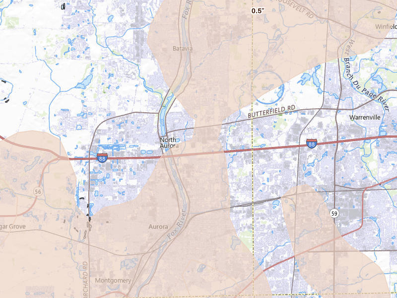 Radar-estimated hail-size map of the storm over Aurora, IL on Jun 10, 2026