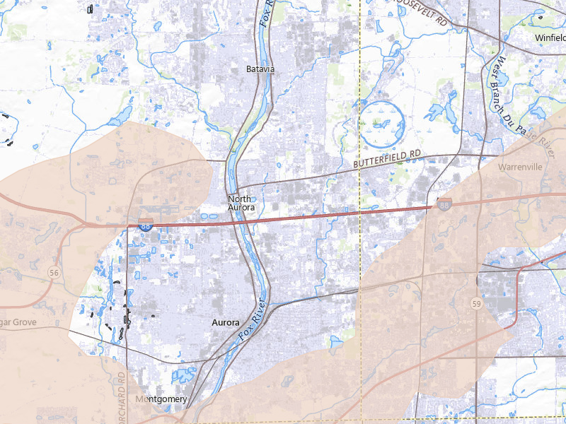 Radar-estimated hail-size map of the storm over Aurora, IL on Jul 2, 2026
