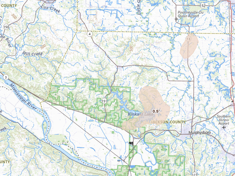 Radar-estimated hail-size map of the storm over Ava, IL on Jun 1, 2026