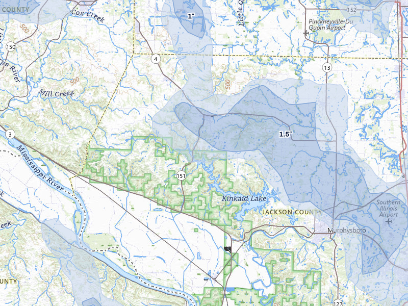 NEXRAD radar-signature map of the hail storm over Ava, IL on Jul 8, 2026