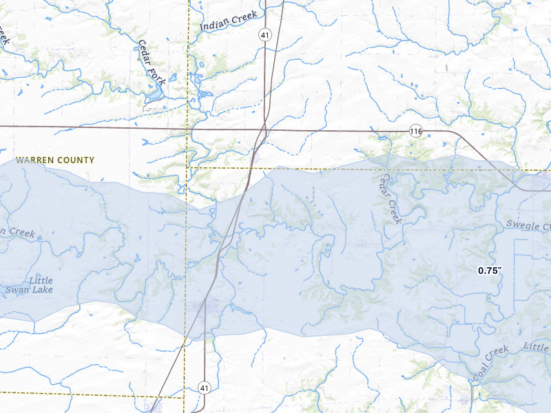 NEXRAD radar-signature map of the hail over Avon, IL