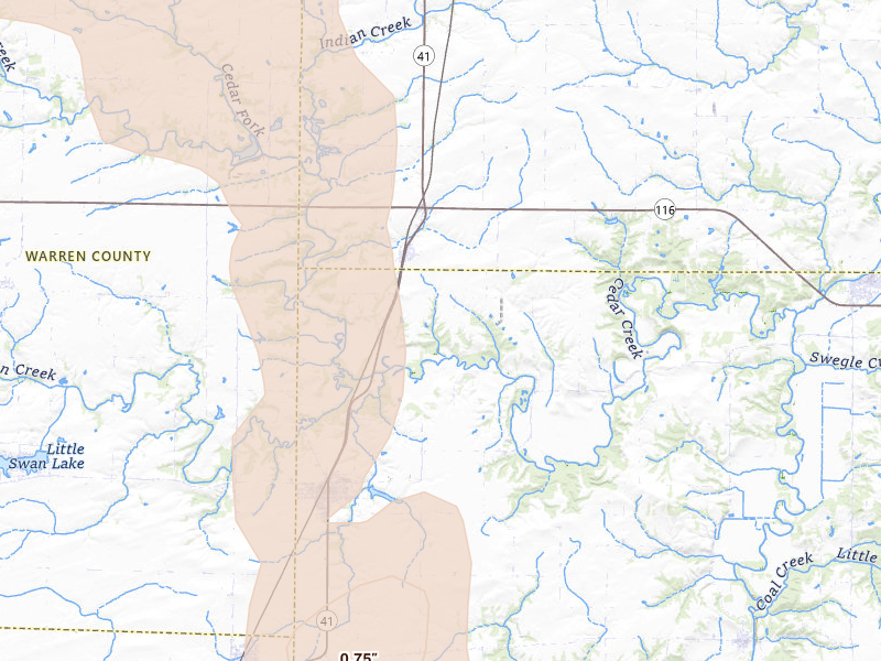 Radar-estimated hail-size map of the storm over Avon, IL on Jul 20, 2026