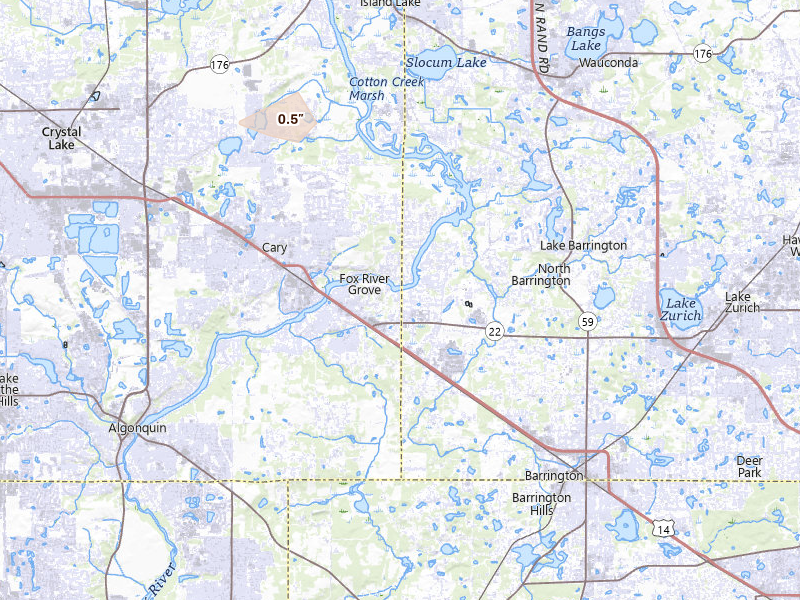 Radar-estimated hail-size map of the storm over Barrington, IL