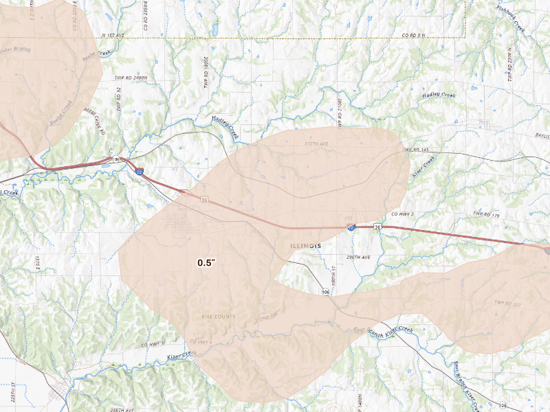 Radar-estimated hail-size map of the storm over Barry, IL