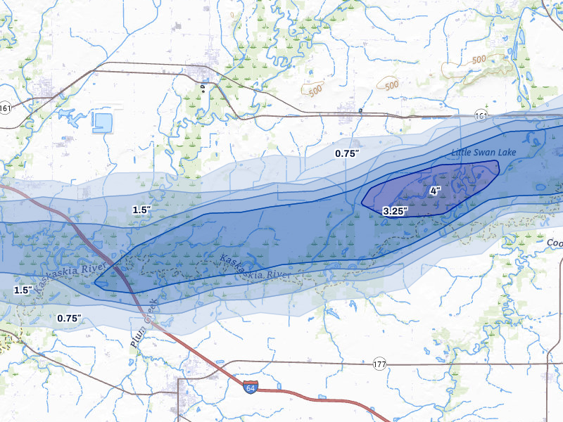 NEXRAD radar-signature map of the hail storm over Bartelso, IL on Apr 26, 2026