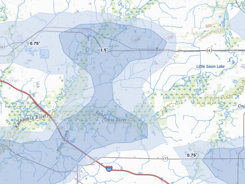 NEXRAD radar-signature map of the hail storm over Bartelso, IL on Apr 27, 2026