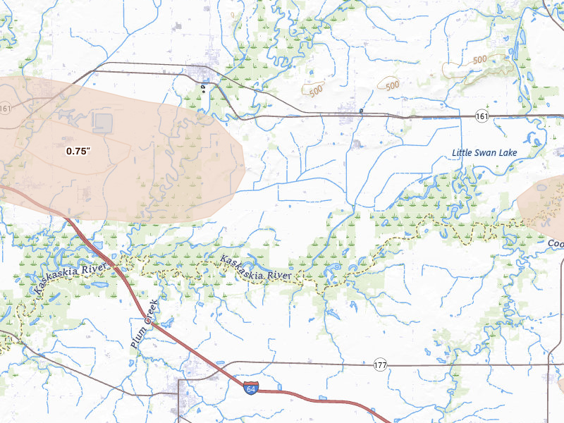 Radar-estimated hail-size map of the storm over Bartelso, IL on May 31, 2026