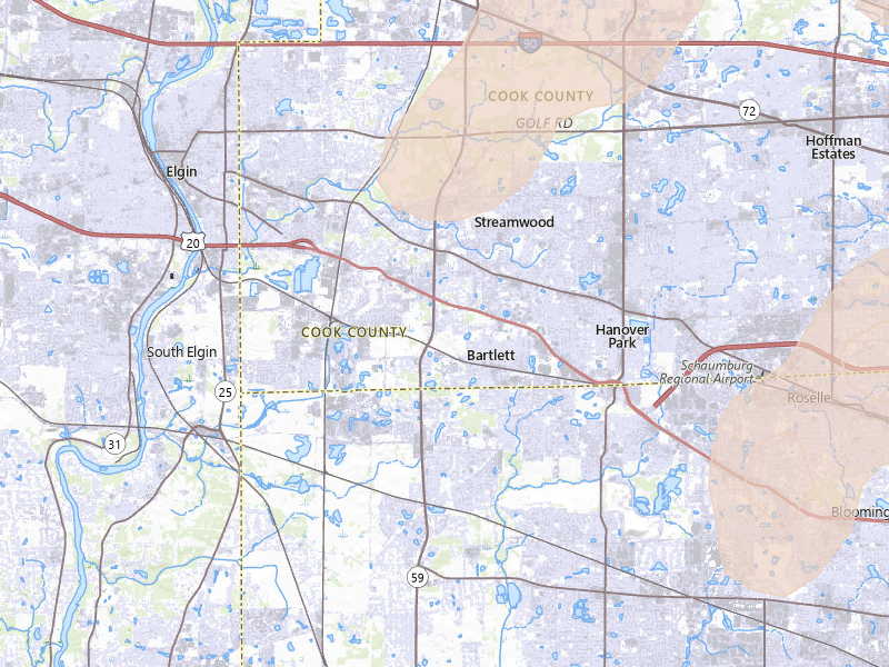 Radar-estimated hail-size map of the storm over Bartlett, IL on Jul 3, 2026