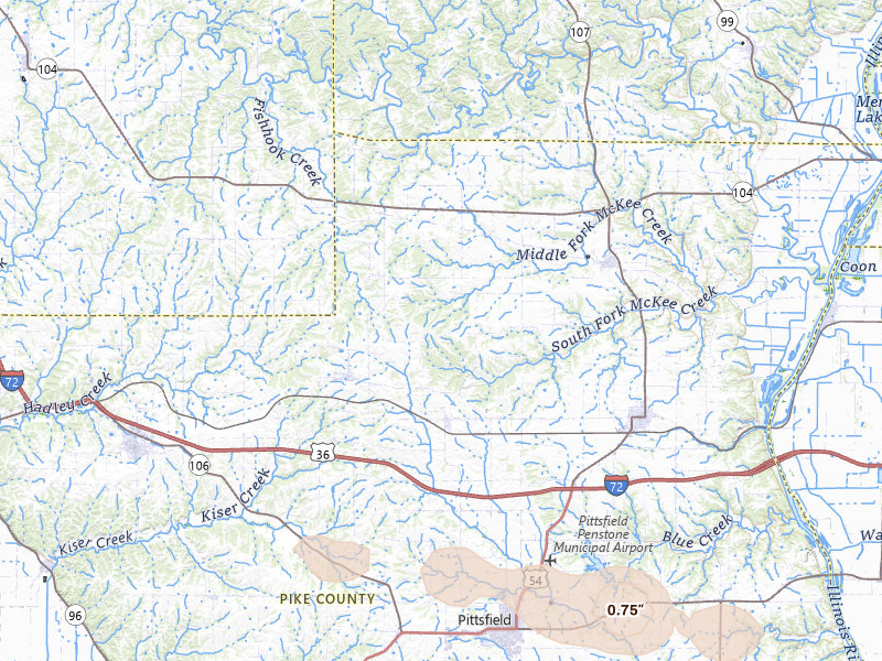Radar-estimated hail-size map of the storm over Baylis, IL on May 3, 2026
