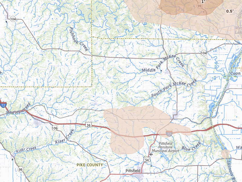 Radar-estimated hail-size map of the storm over Baylis, IL on May 4, 2026