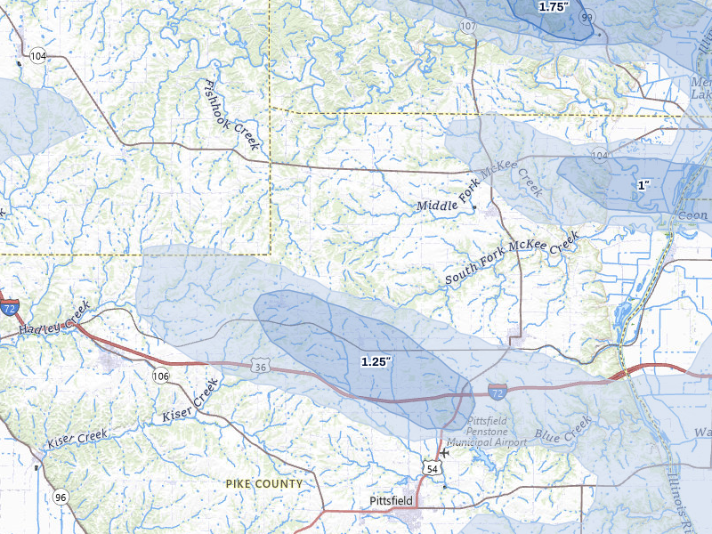 NEXRAD radar-signature map of the hail storm over Baylis, IL on May 4, 2026
