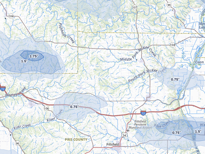 NEXRAD radar-signature map of the hail storm over Baylis, IL on May 16, 2026