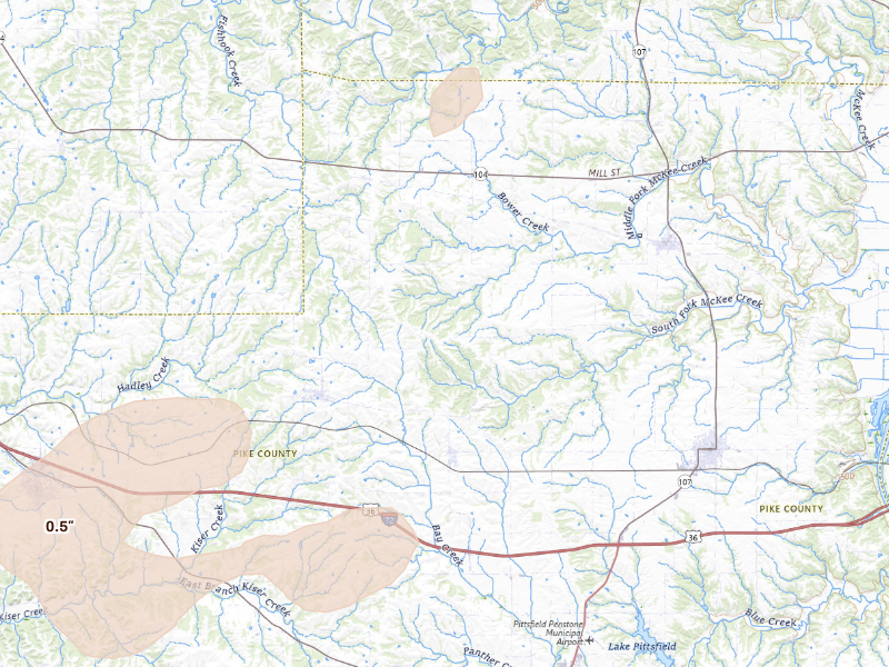 Radar-estimated hail-size map of the storm over Baylis, IL