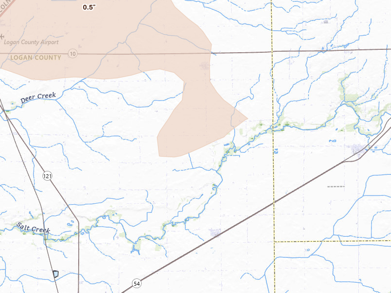 Radar-estimated hail-size map of the storm over Beason, IL on May 4, 2026