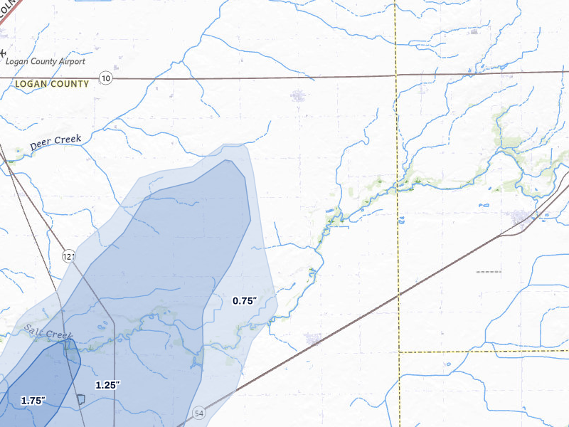 NEXRAD radar-signature map of the hail storm over Beason, IL on Jul 4, 2026