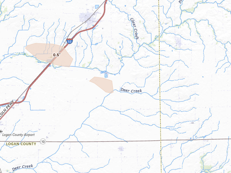 Radar-estimated hail-size map of the storm over Beason, IL on Aug 21, 2026