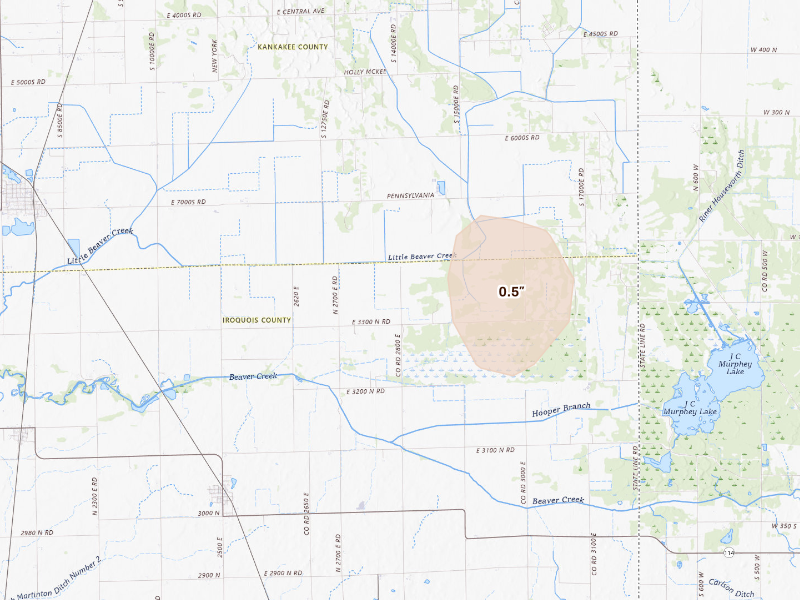 Radar-estimated hail-size map of the storm over Beaverville, IL