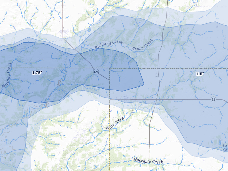 NEXRAD radar-signature map of the hail over Beecher City, IL