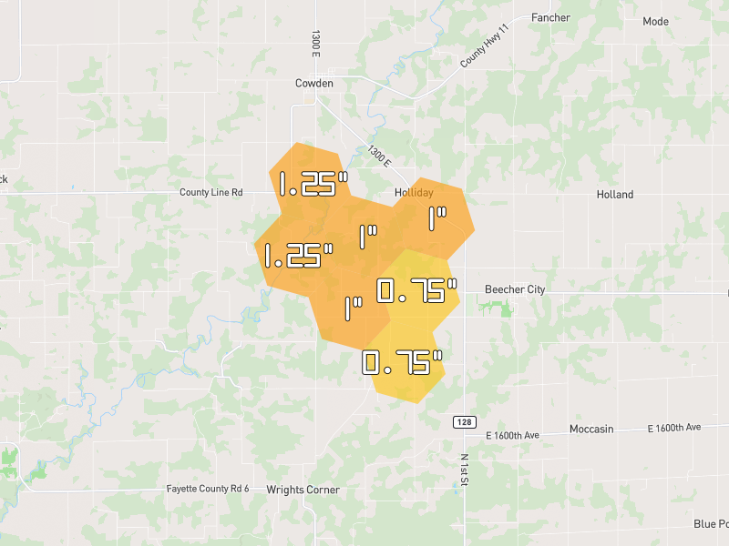 Hail map of Beecher City, IL on Jul 26, 2026, hail up to 1.25"
