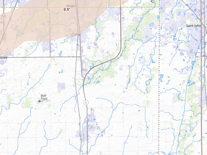 Radar-estimated hail-size map of the storm over Beecher, IL on Mar 31, 2026