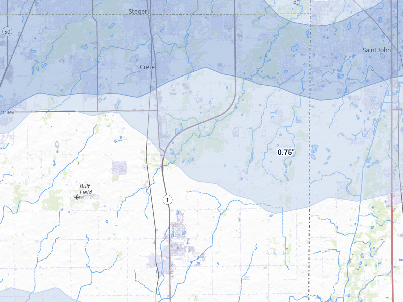 NEXRAD radar-signature map of the hail over Beecher, IL