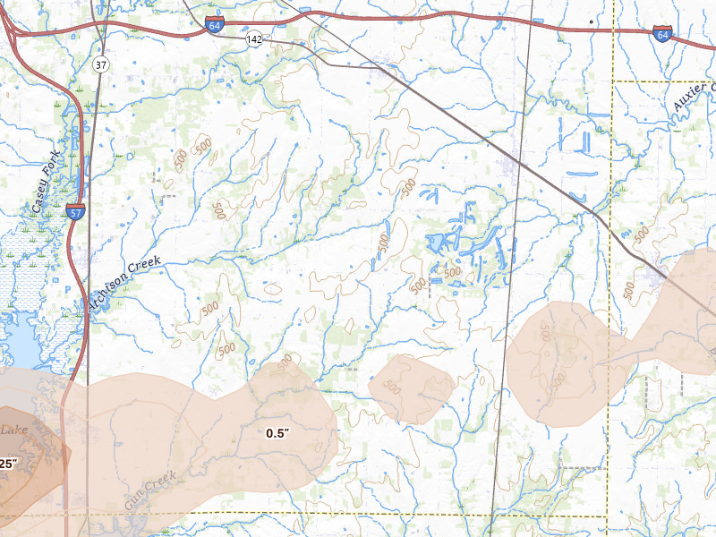 Radar-estimated hail-size map of the storm over Belle Rive, IL on Jun 16, 2026