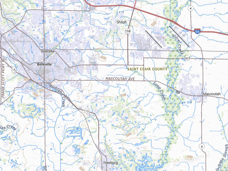 Radar-estimated hail-size map of the storm over Belleville, IL on Jul 4, 2026
