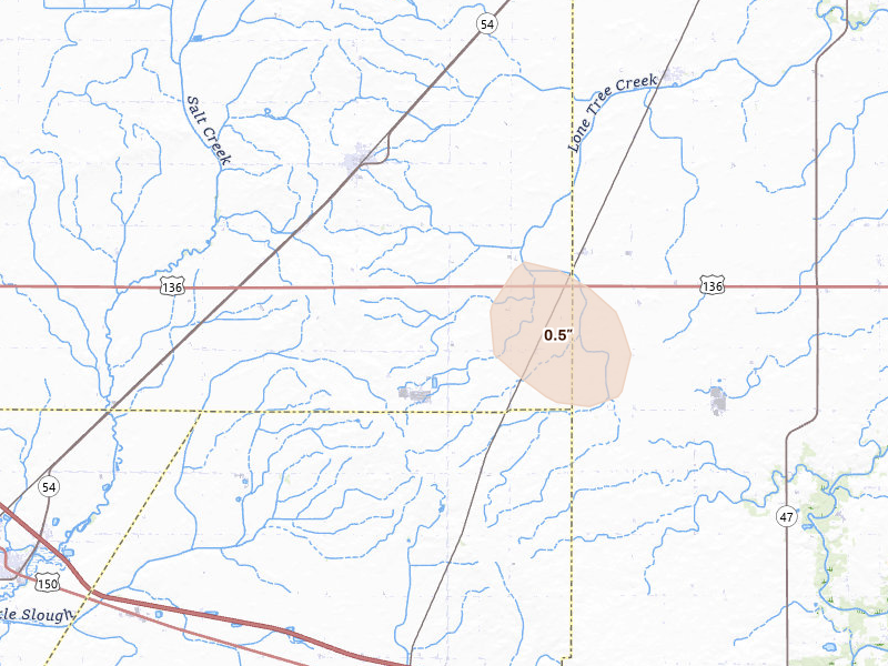 Radar-estimated hail-size map of the storm over Bellflower, IL on Mar 26, 2026