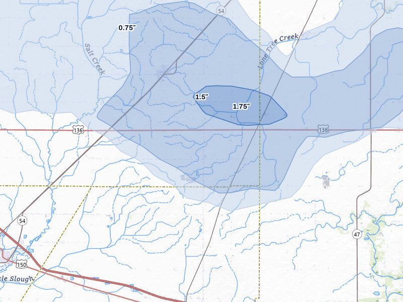 NEXRAD radar-signature map of the hail storm over Bellflower, IL on Mar 26, 2026