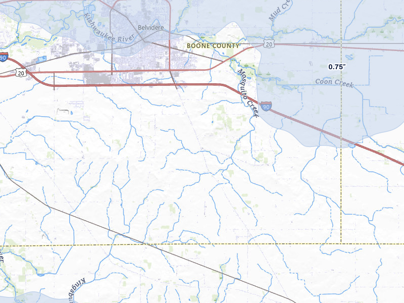 NEXRAD radar-signature map of the hail storm over Belvidere, IL on Mar 30, 2026