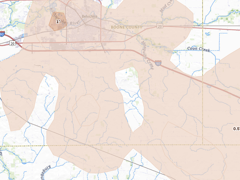 Radar-estimated hail-size map of the storm over Belvidere, IL