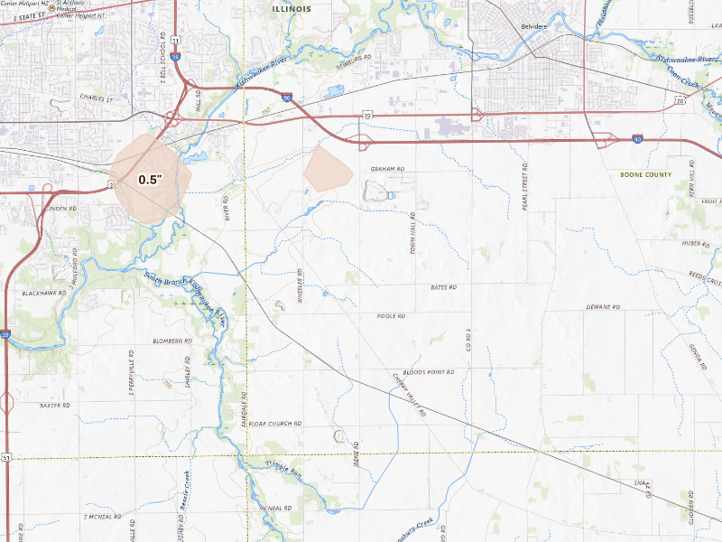Radar-estimated hail-size map of the storm over Belvidere, IL