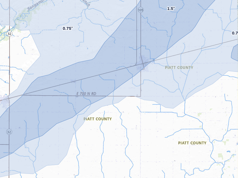 NEXRAD radar-signature map of the hail over Bement, IL