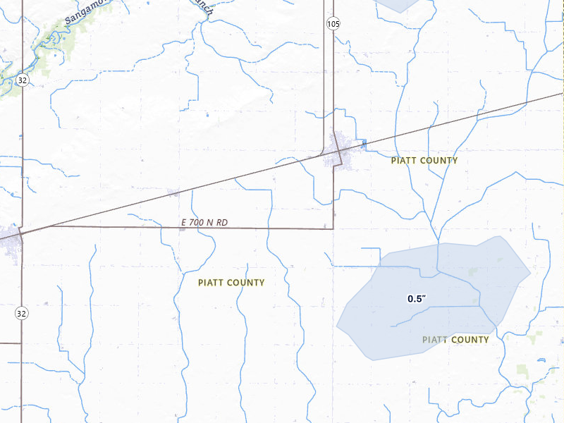 NEXRAD radar-signature map of the hail over Bement, IL
