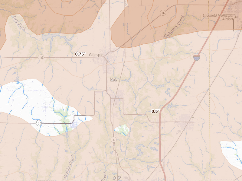 Radar-estimated hail-size map of the storm over Benld, IL on Apr 27, 2026