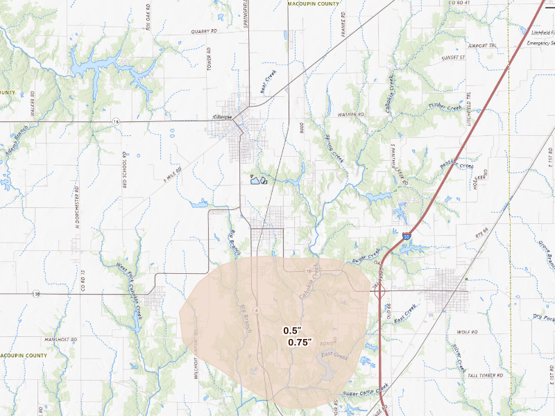 Radar-estimated hail-size map of the storm over Benld, IL