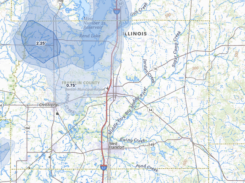 NEXRAD radar-signature map of the hail storm over Benton, IL on Jul 8, 2026