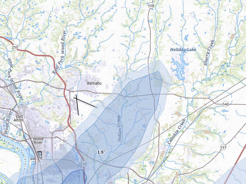 NEXRAD radar-signature map of the hail over Bethalto, IL