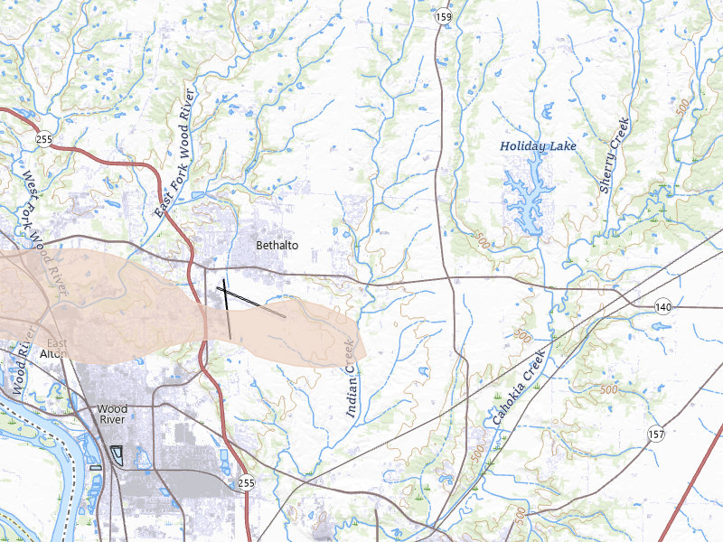 Radar-estimated hail-size map of the storm over Bethalto, IL on May 3, 2026