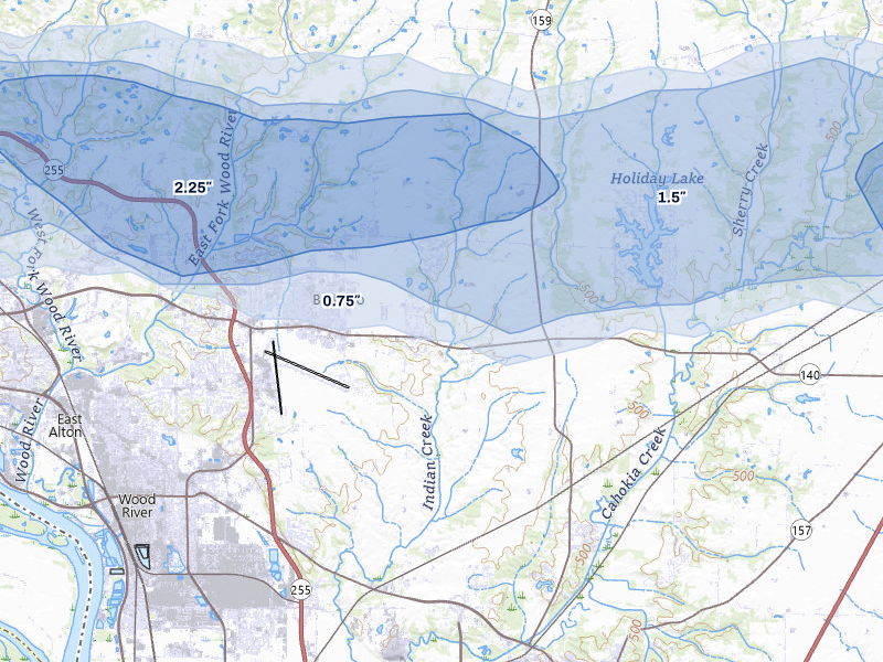 NEXRAD radar-signature map of the hail storm over Bethalto, IL on May 4, 2026