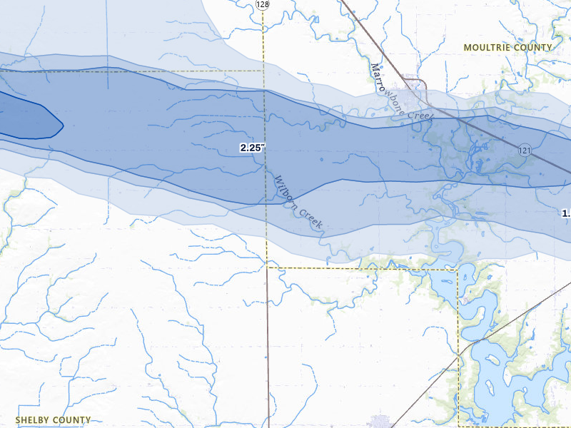 NEXRAD radar-signature map of the hail over Bethany, IL
