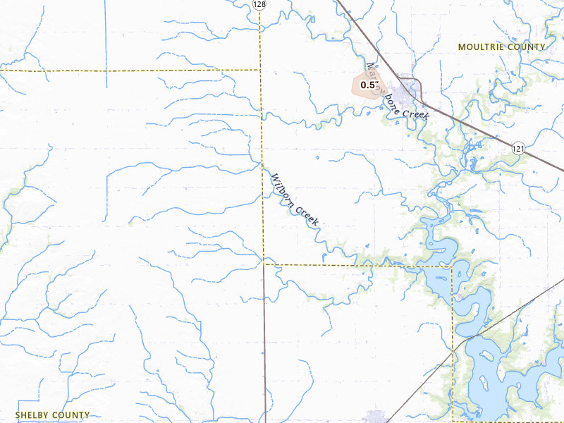 Radar-estimated hail-size map of the storm over Bethany, IL on Apr 27, 2026